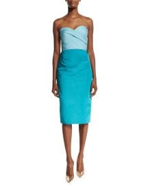 Oscar de la Renta Colorblock Strapless Sweetheart-Neck Midi Dress at Neiman Marcus